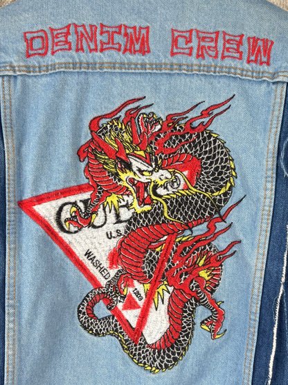Womens Y2K Guess Dragon Embroidery Denim Jacket