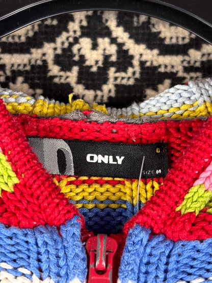 Women's Y2K ONLY Multicolor Striped Zip-Up Knit Hoodie Sweater