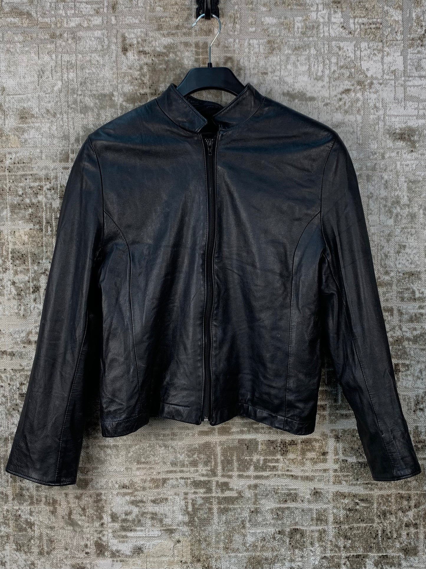 Womens Y2K Vintage Moto Style Black Leather Jacket