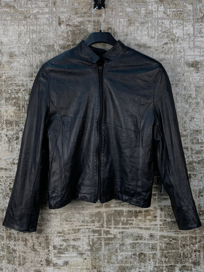Womens Y2K Vintage Moto Style Black Leather Jacket