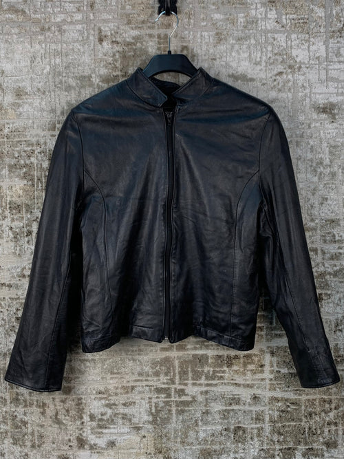 Womens Y2K Vintage Moto Style Black Leather Jacket