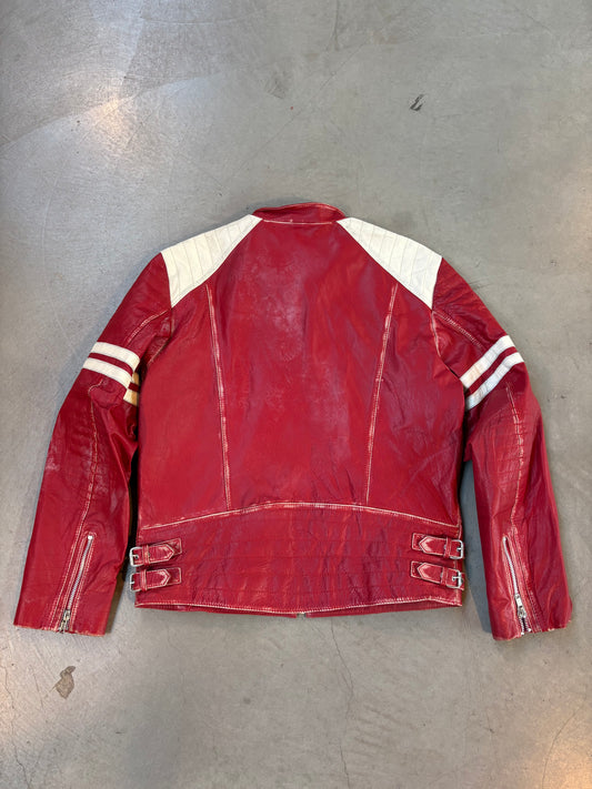 Vintage Red Leather Biker Jacket