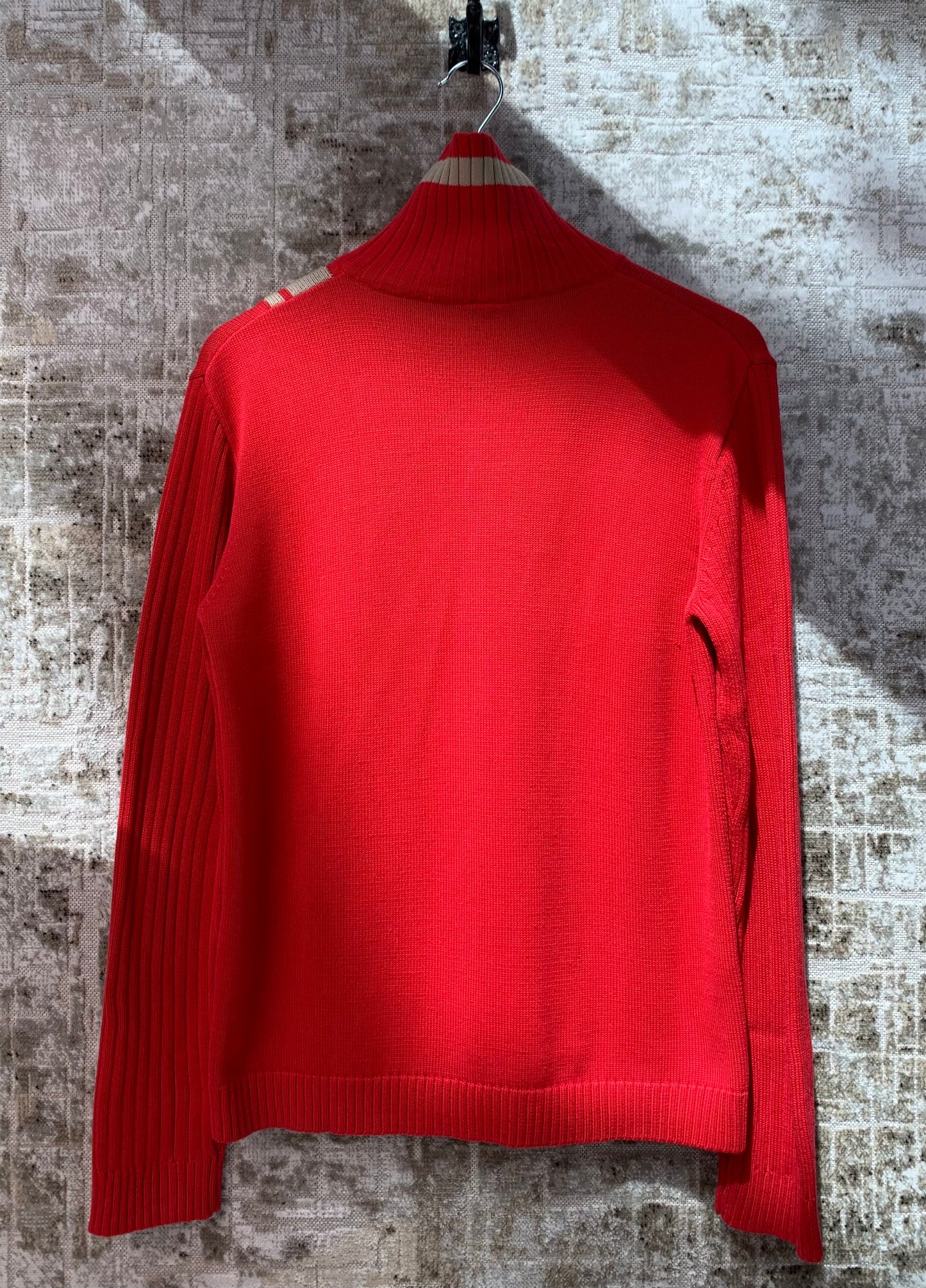 S.Oliver Mens Red and Beige Quarter Zip Sweater