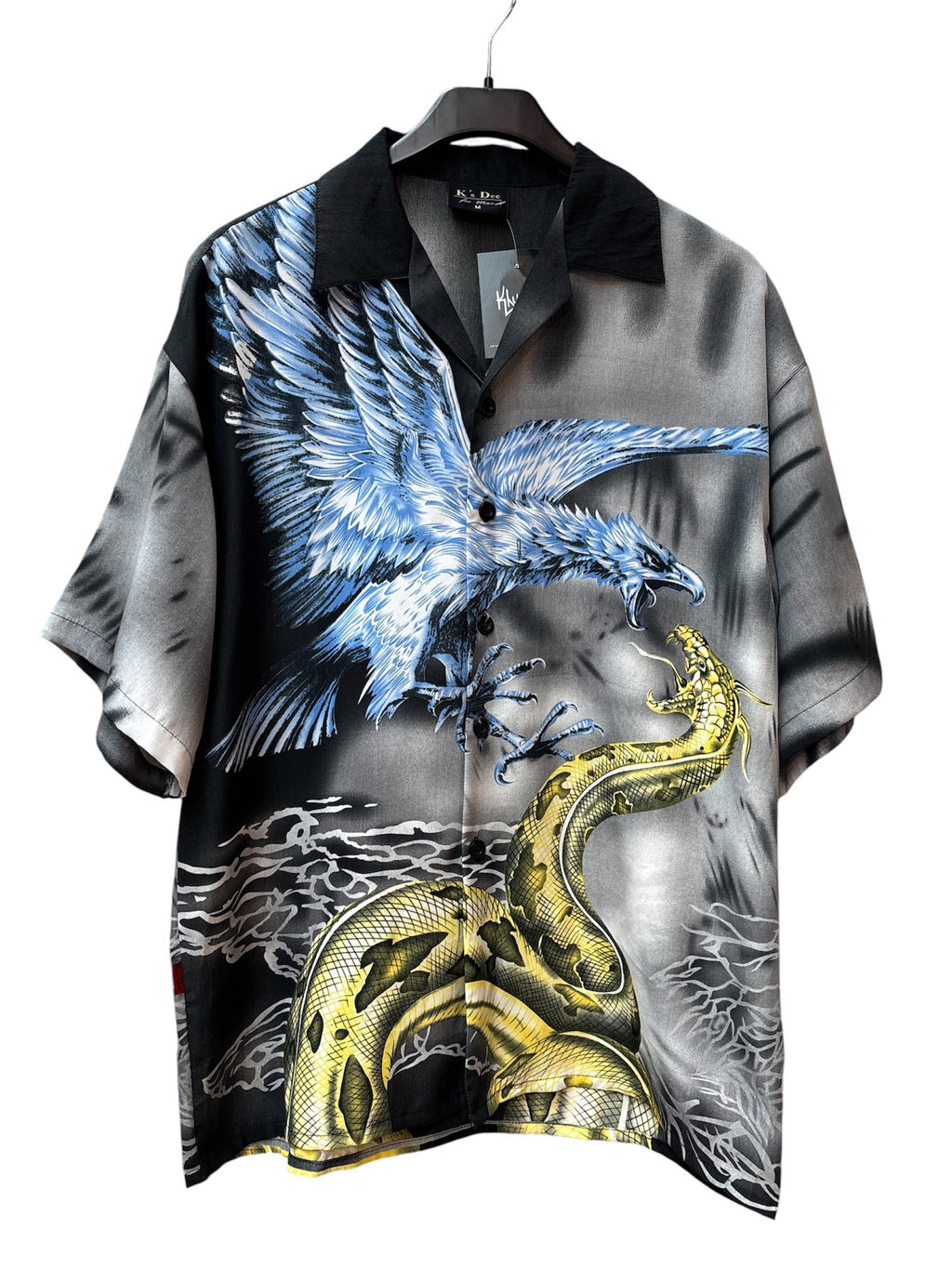 Mens Y2K Eagle Snake Print Button Up Shirt