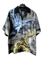 Mens Y2K Eagle Snake Print Button Up Shirt