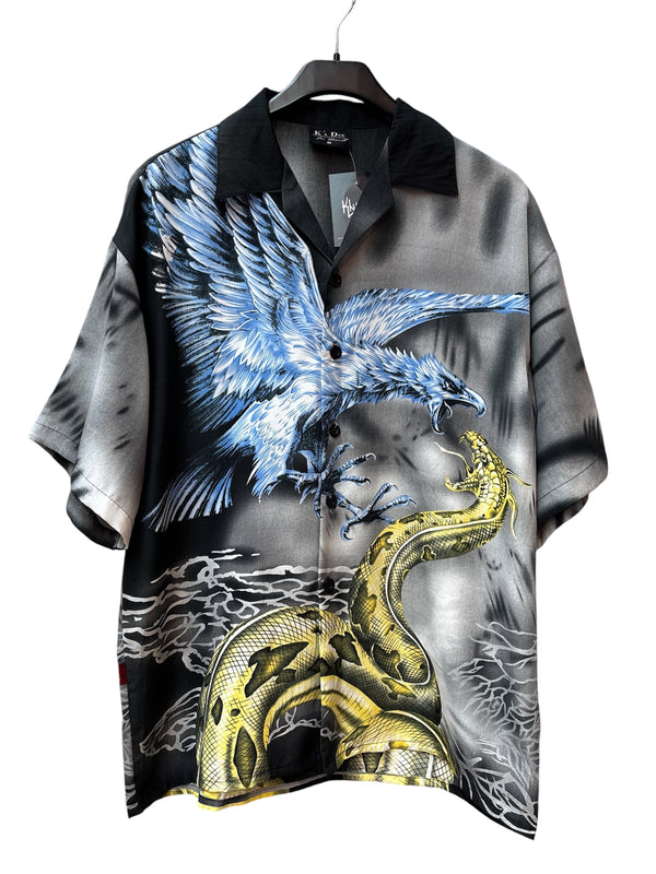 Mens Y2K Eagle Snake Print Button Up Shirt