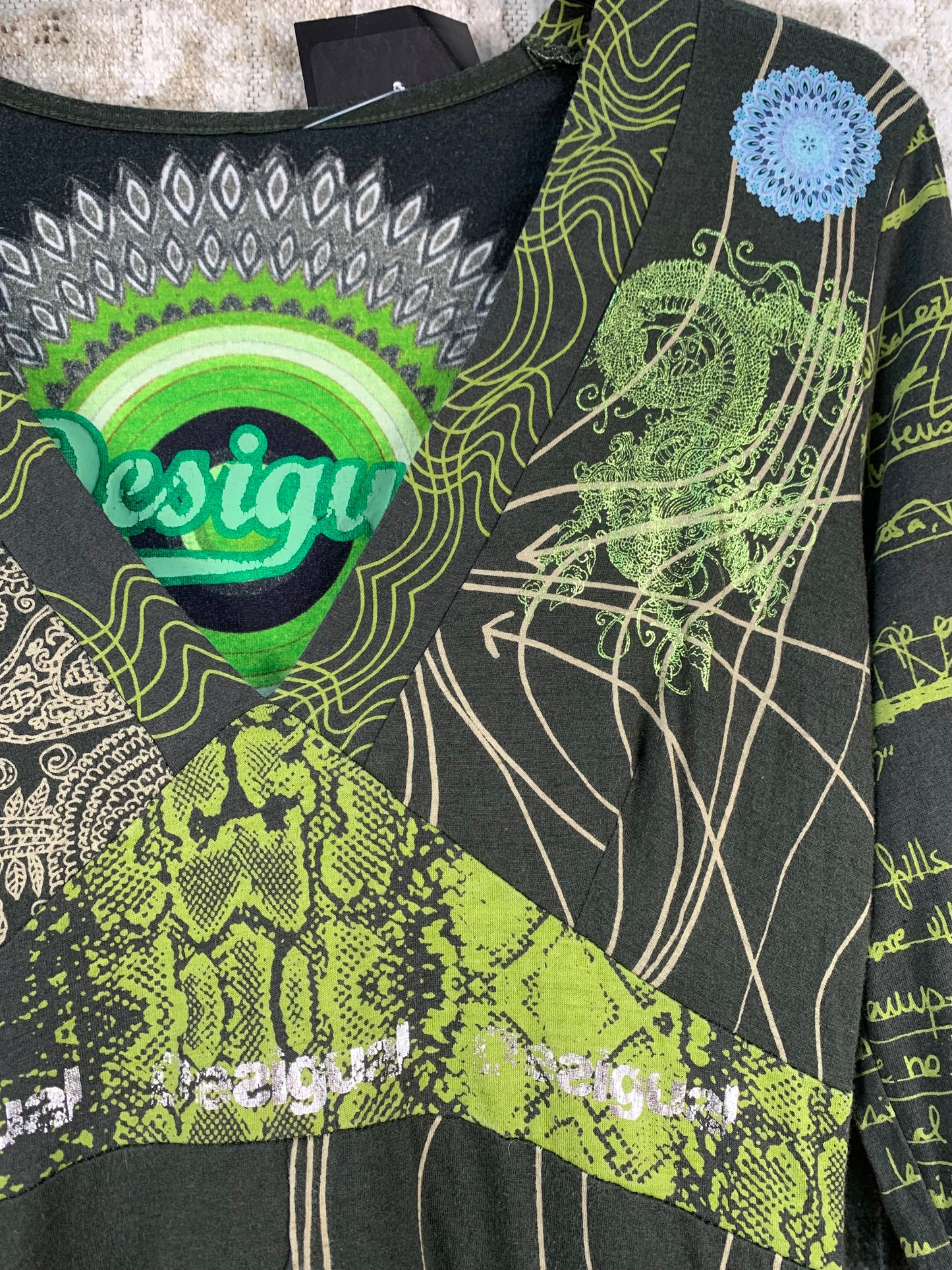 Womens Y2K Desigual Green Patchwork Dress