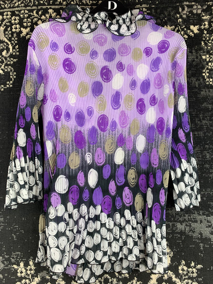 Retro Funky Ruffle Blouse – Purple Pleated Polka Dot Print