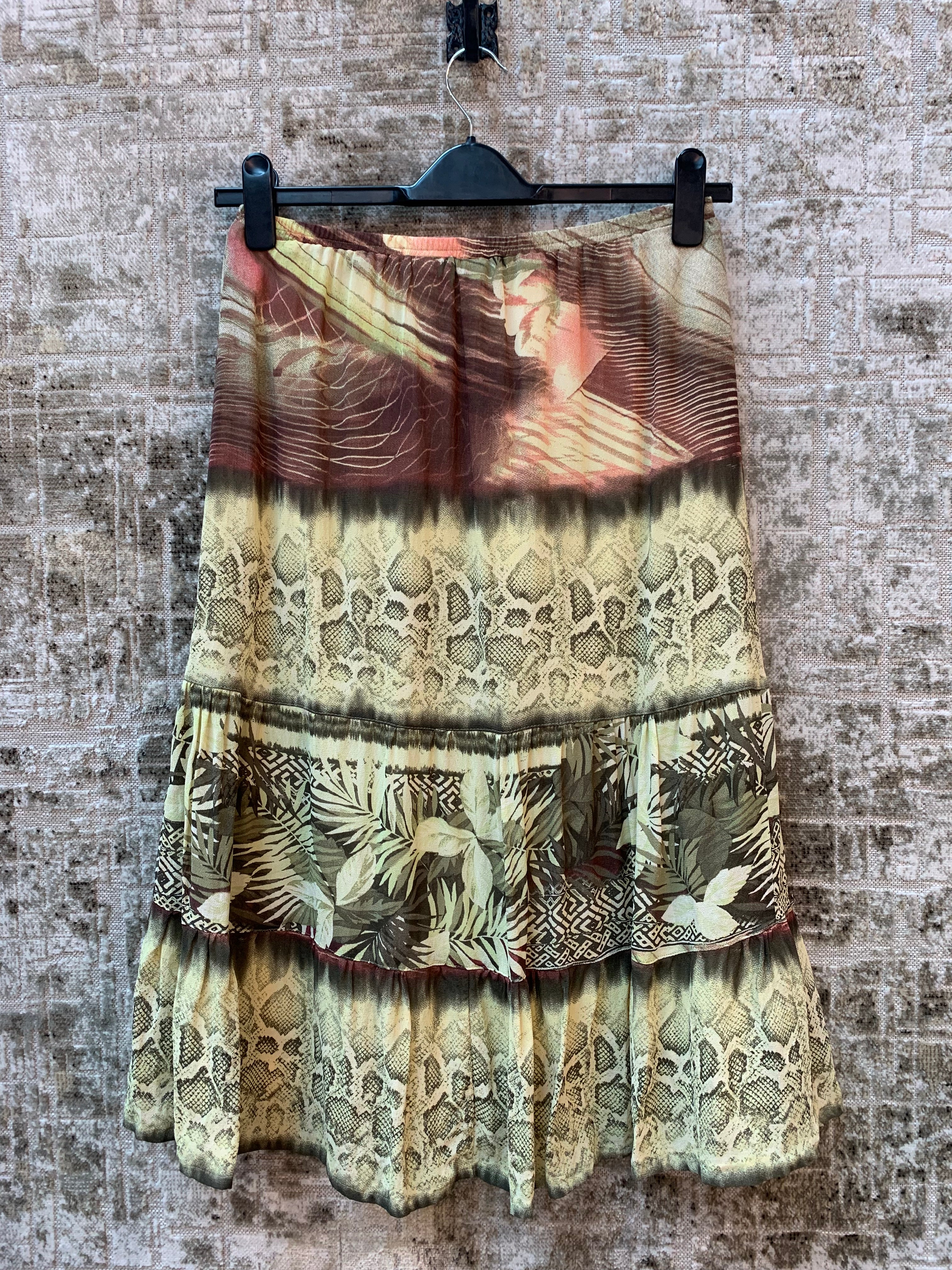 Y2K Womens Flowy Mixed Print Midi Skirt