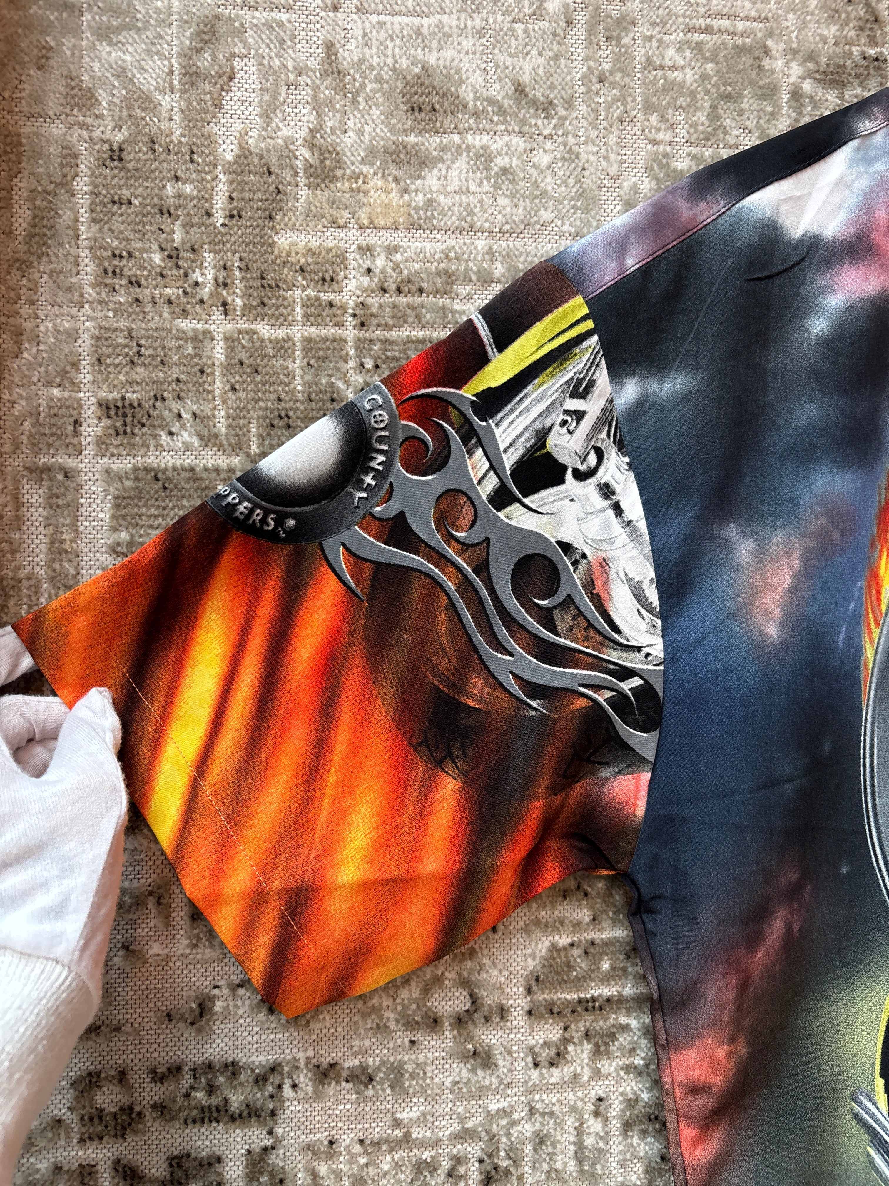 Mens Y2K Orange County Motorcycle Button Up Shirt