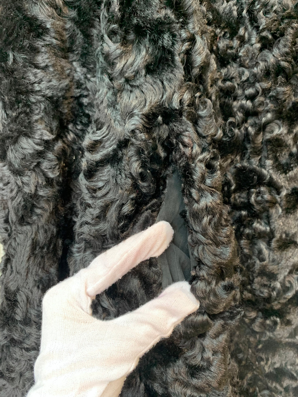 Vintage Black Curly Shearling Longline Coat