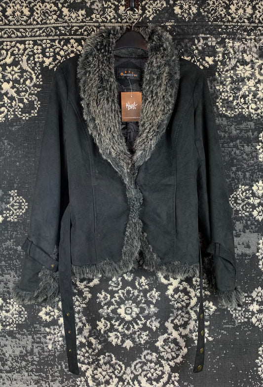 Women's Y2K Black Faux Fur Jacket