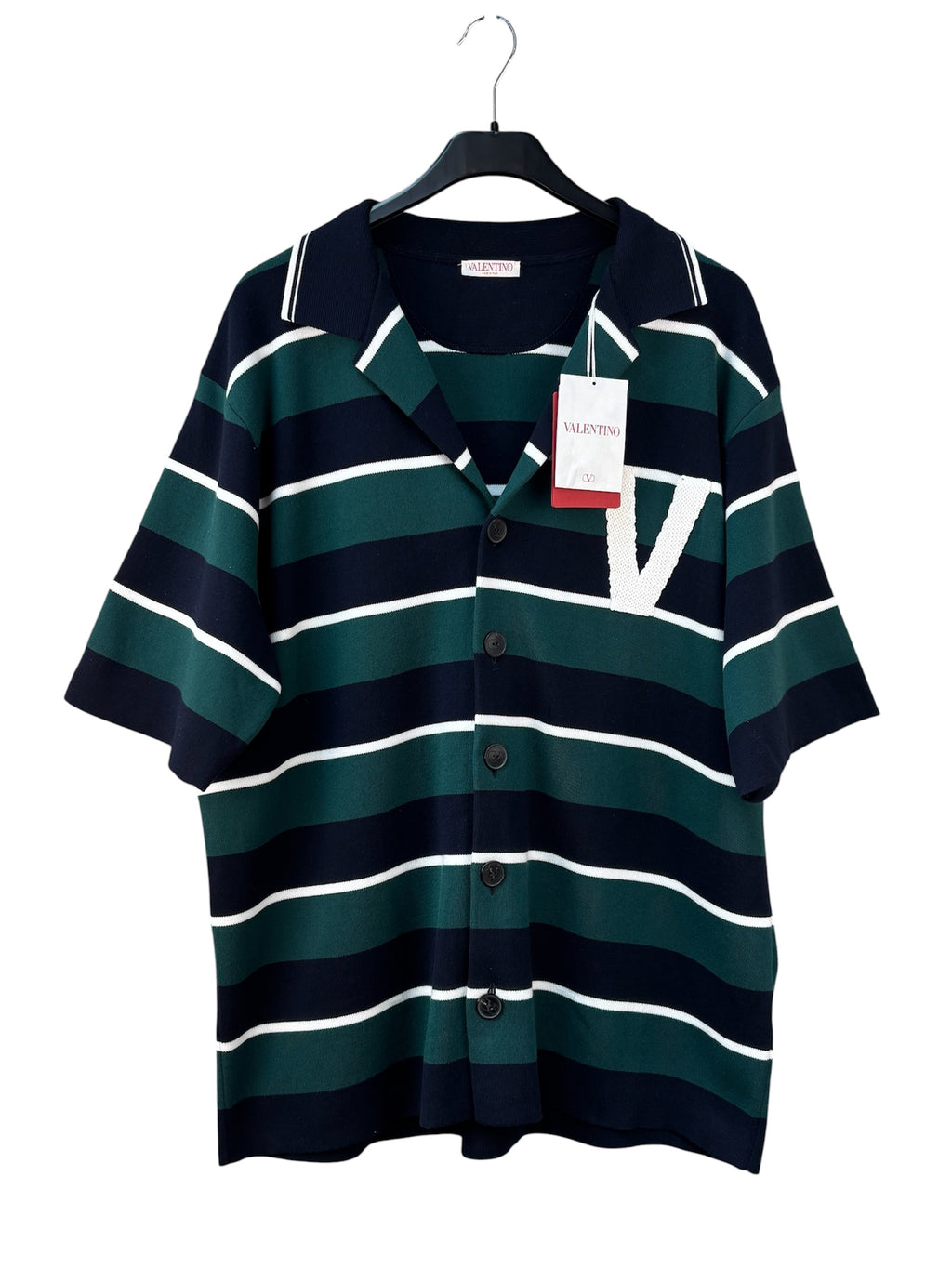 Valentino Garavani Men's Striped Button Up Knit Polo Shirt