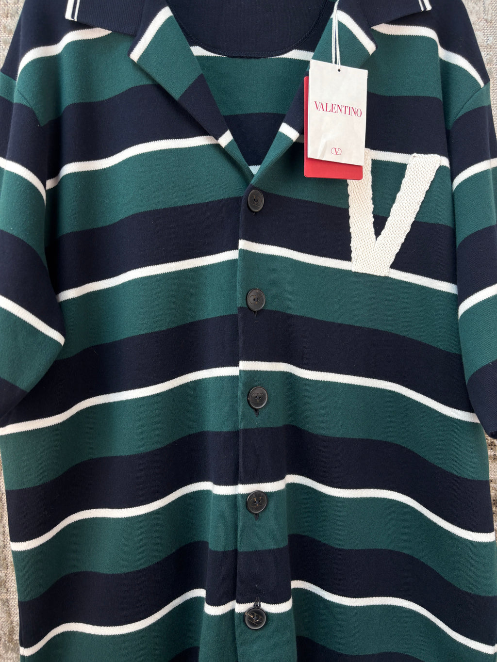 Valentino Garavani Men's Striped Button Up Knit Polo Shirt