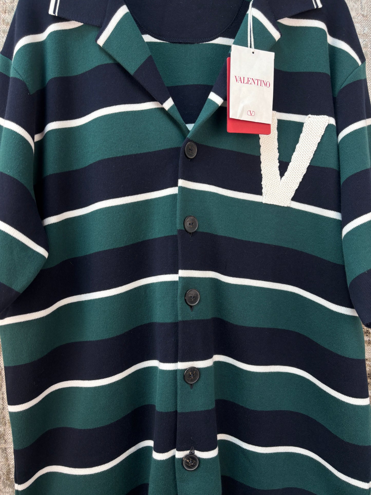 Valentino Garavani Men's Striped Button Up Knit Polo Shirt