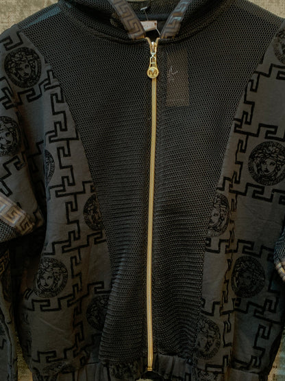 Versace Medusa Greek Key Mesh Zip Hoodie