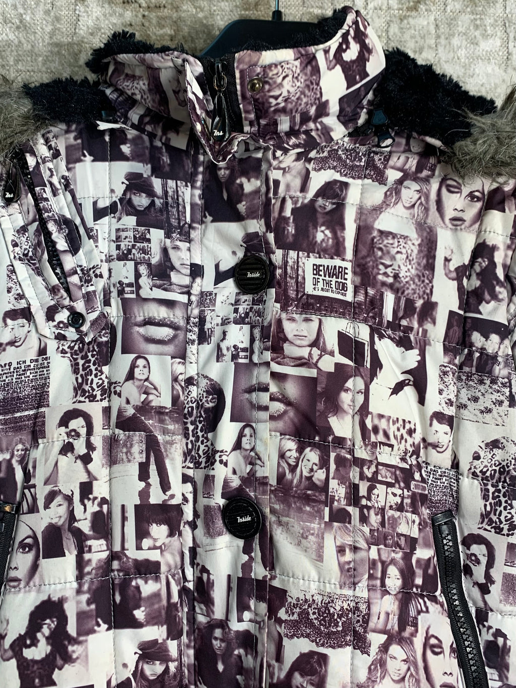 Inside Glam Dance Y2K Photo Collage Hooded Puffer Jacket