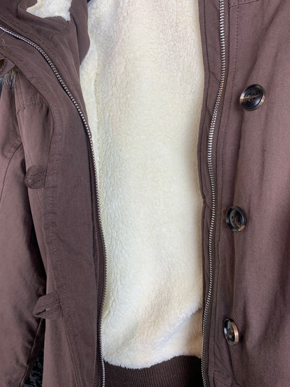 y2k mocha brown cropped jacket with fur trim