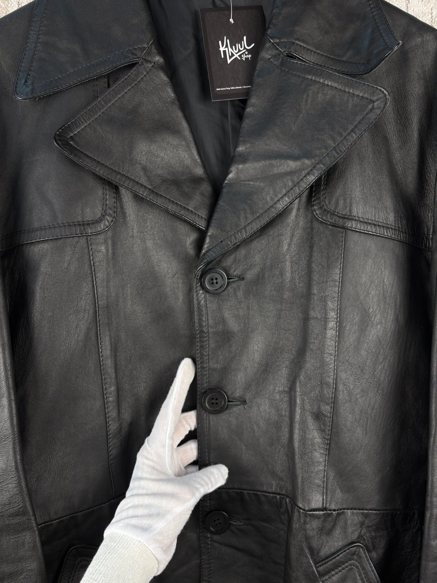 Vintage Unisex Black Genuine Leather Coat