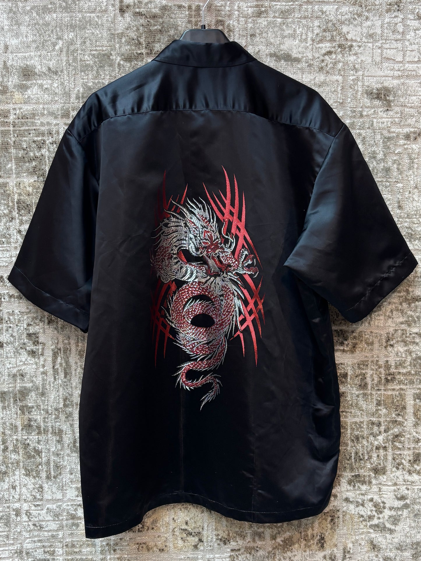 Mens Dragon Silk Button Up Black Shirt
