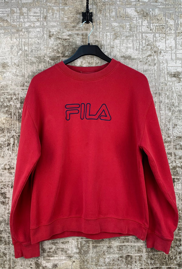 Vintage Fila Sweatshirt Red Embroidered Logo Crewneck Pullover