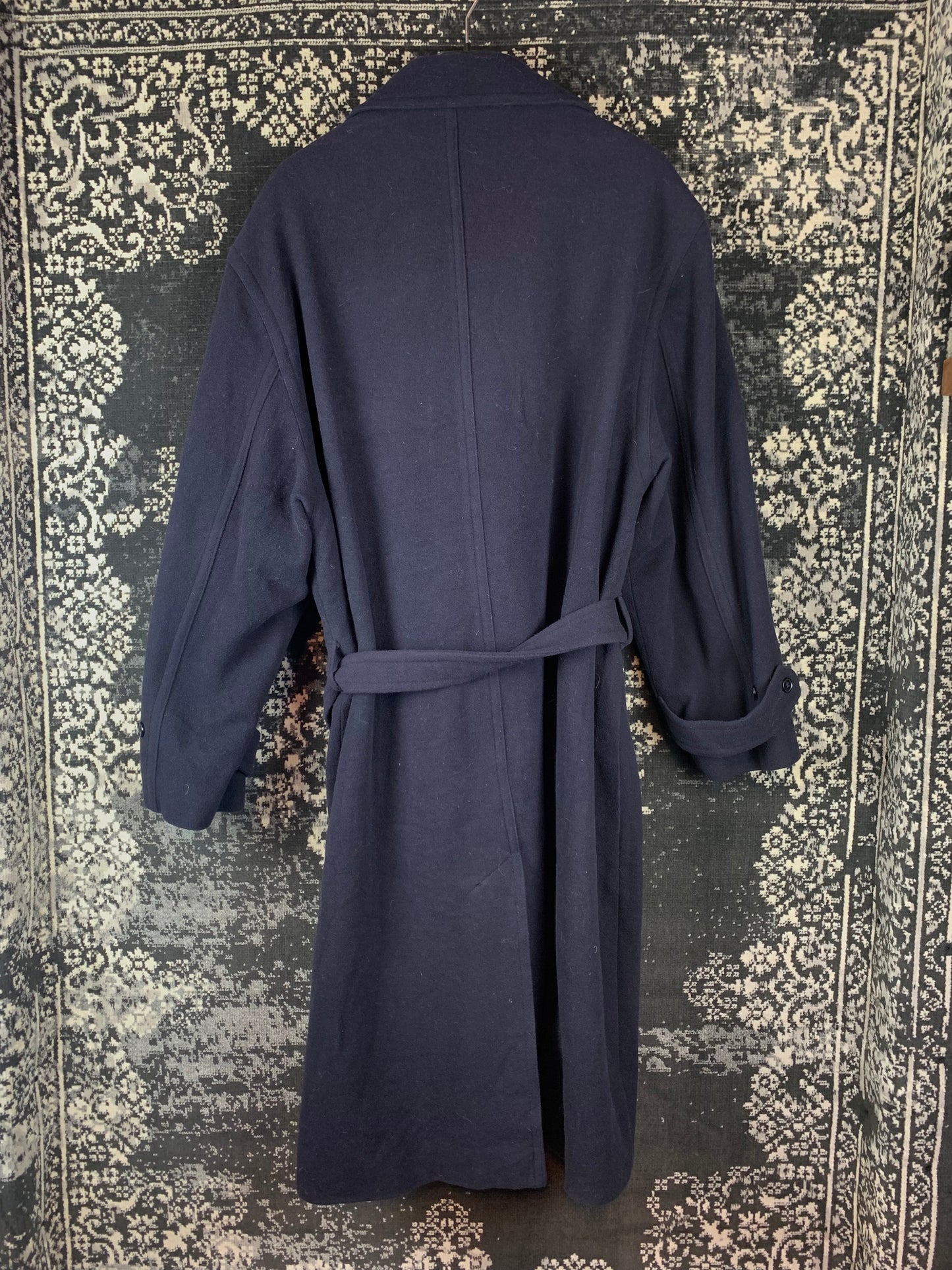 Men's Vintage Carlo Manzoni Long Dark Blue Wool Coat