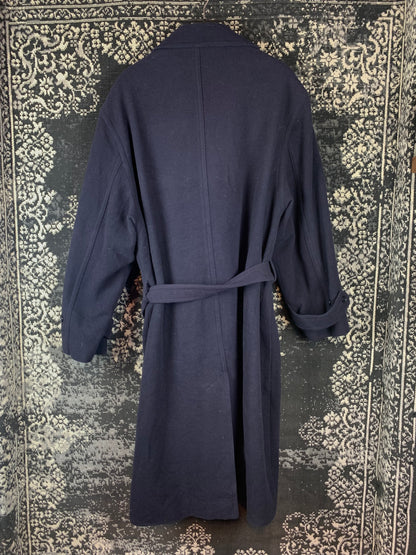 Men's Vintage Carlo Manzoni Long Dark Blue Wool Coat