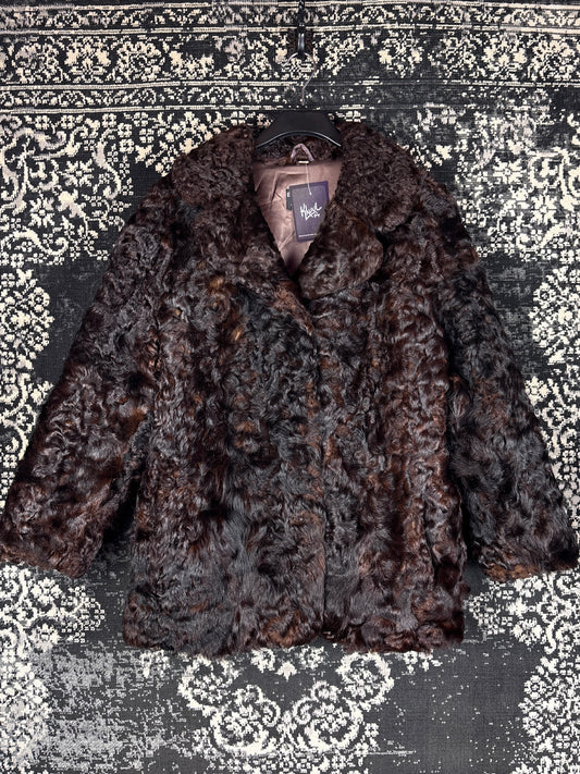 Women's Vintage Dark Brown Genuine Goat Fur Coat