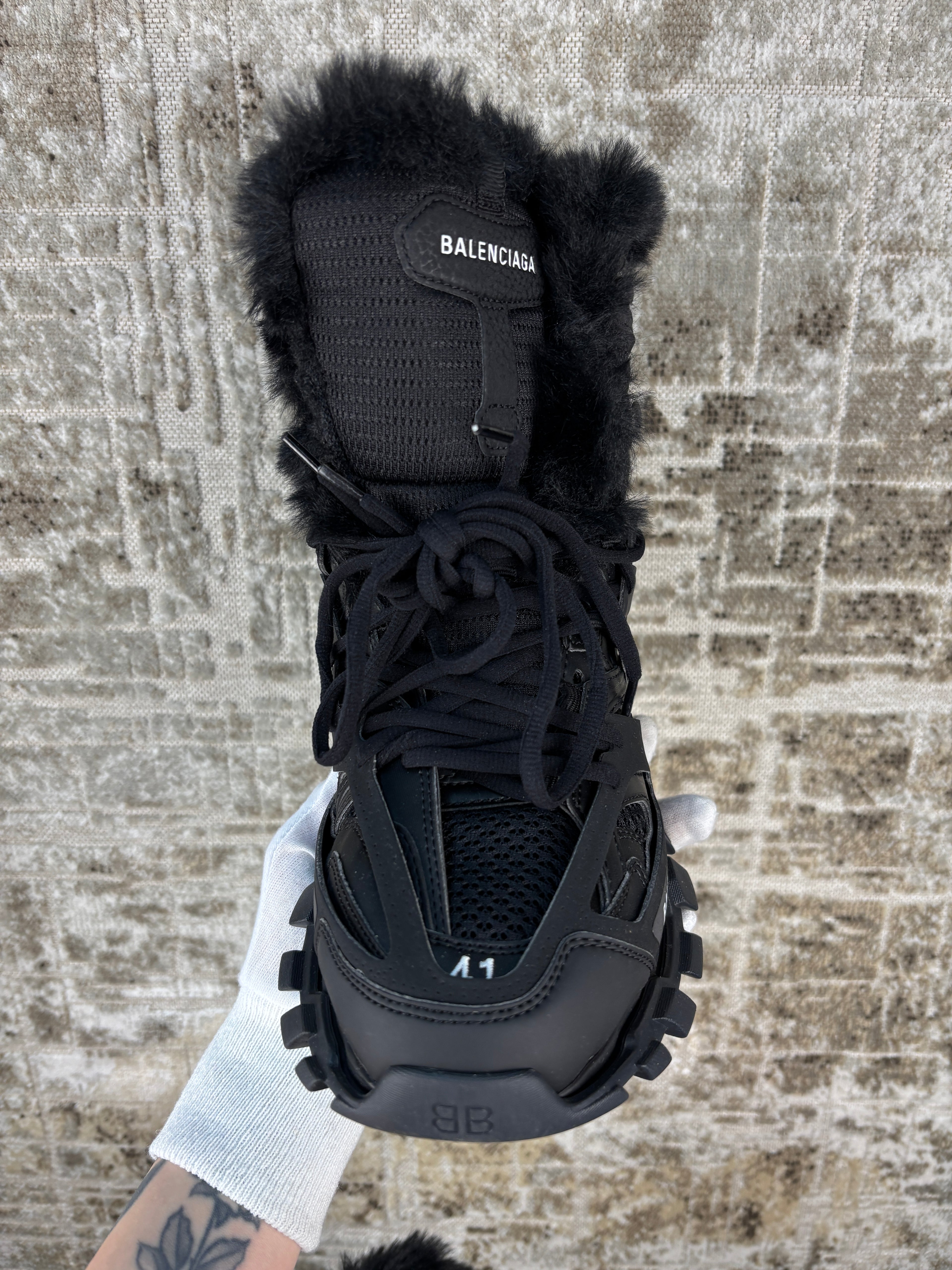 Balenciaga Track Hike Black Fur Boots