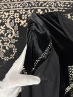Women's Y2K Black Velvet Longsleeve Top with Beaded Front