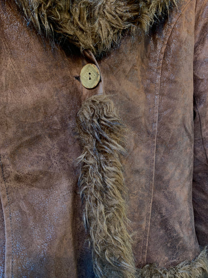 Vintage Brown Faux Fur Trimmed Leather Jacket
