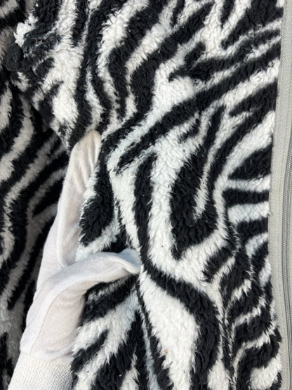 Unisex Y2K Zebra Print Faux Fur Hoodie