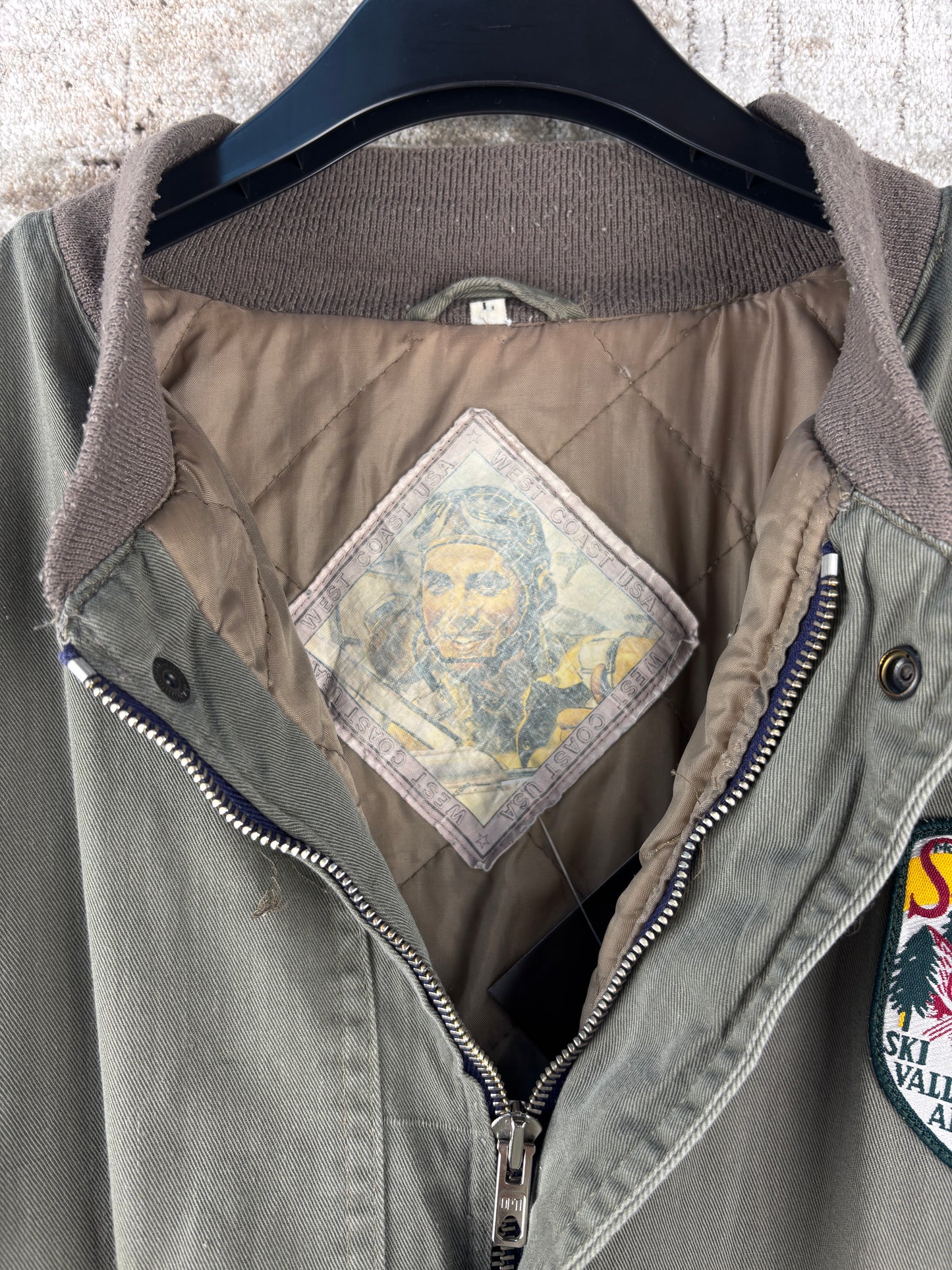 Mens Vintage Khaki Green Bomber Jacket