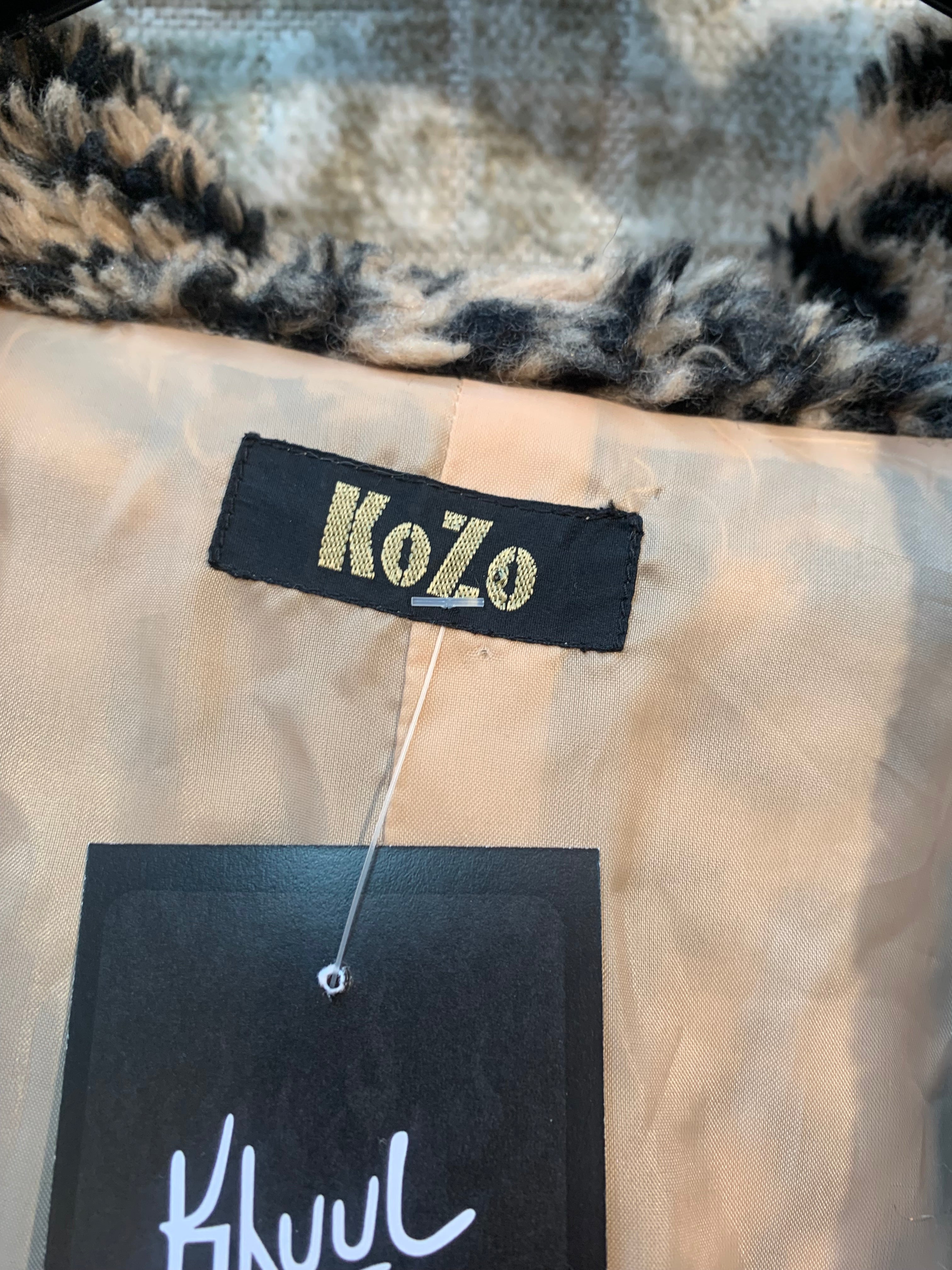 KoZo Leopard Print Hooded Faux Fur Jacket