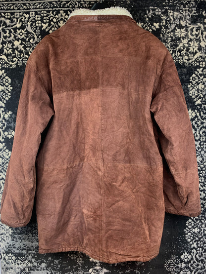 Men’s Vintage Brown Suede Sherpa Coat