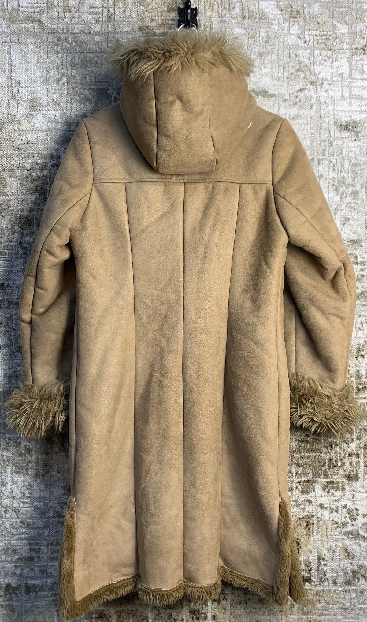 Faux Suede Hooded Afghan Coat