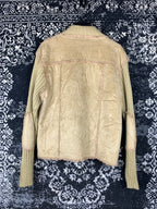 Women's Light Brown Suede Jacket with Ribbed Knit Sleeves and Collar