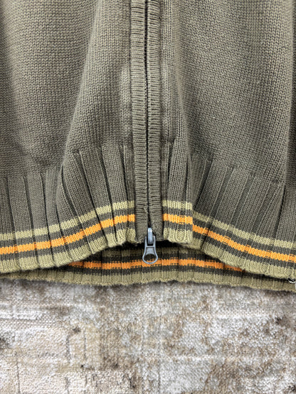 Mens Y2K Green Zip Up Sweater