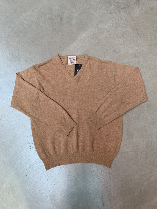 Vintage Camel Wool Blend V-Neck Sweater