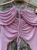 Womens Y2K Pink Ruched Spaghetti Strap Top