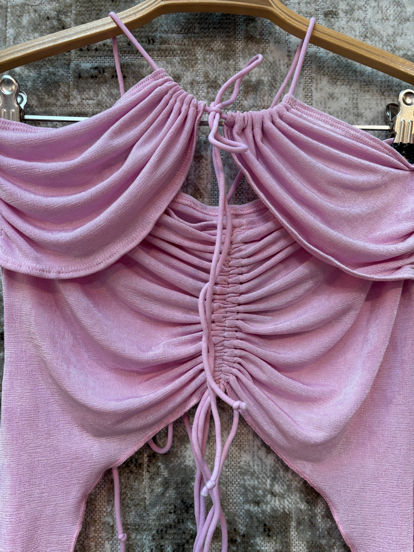 Womens Y2K Pink Ruched Spaghetti Strap Top