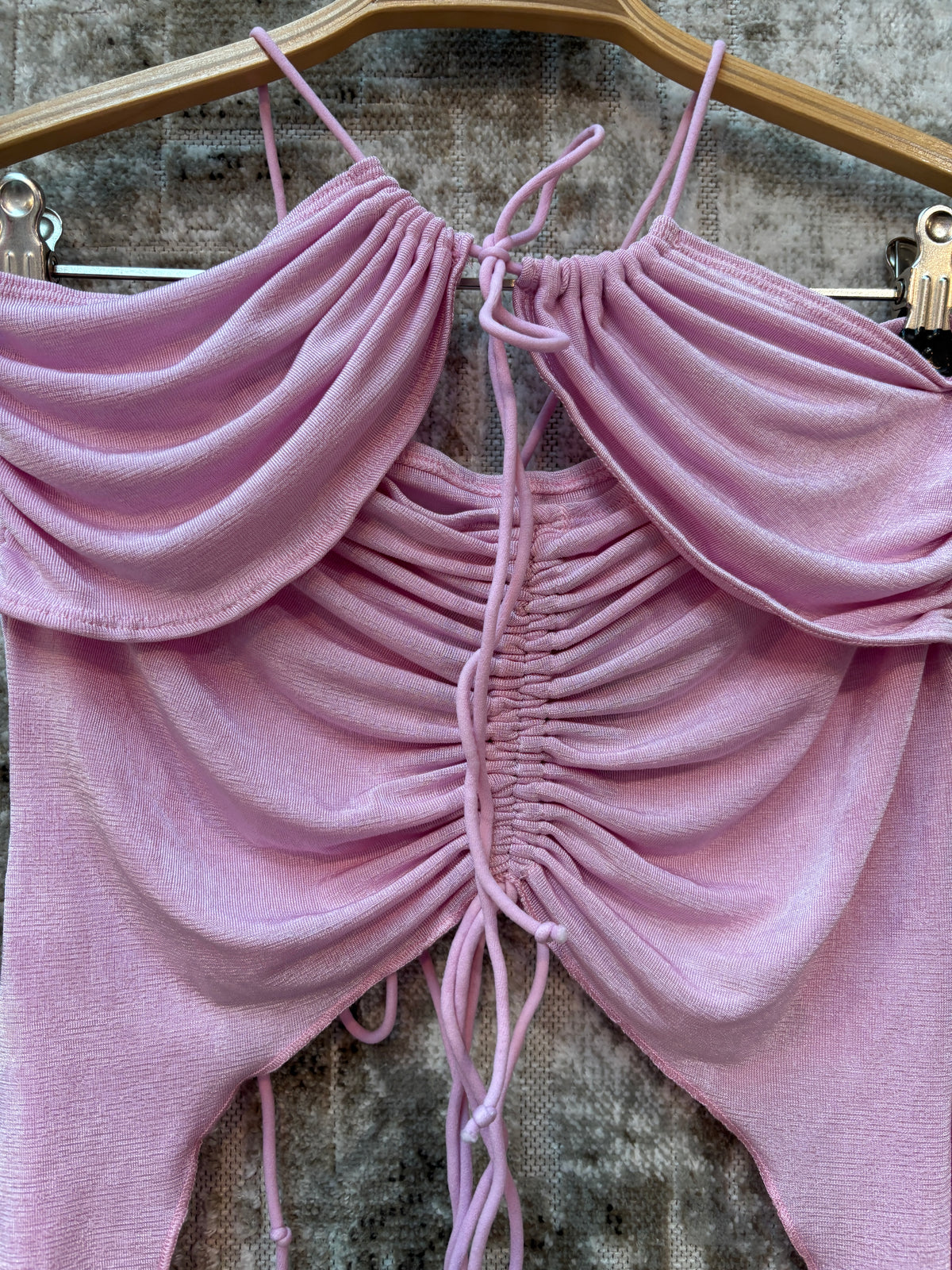 Womens Y2K Pink Ruched Spaghetti Strap Top