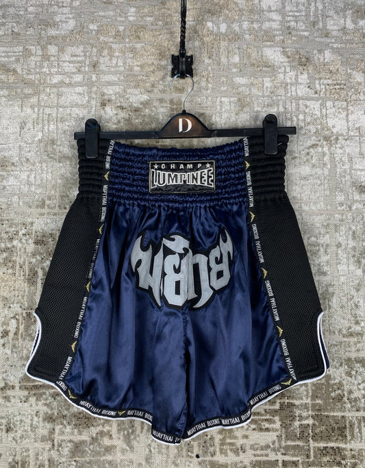 Men's Black and Blue Muay Thai Boxing Shorts