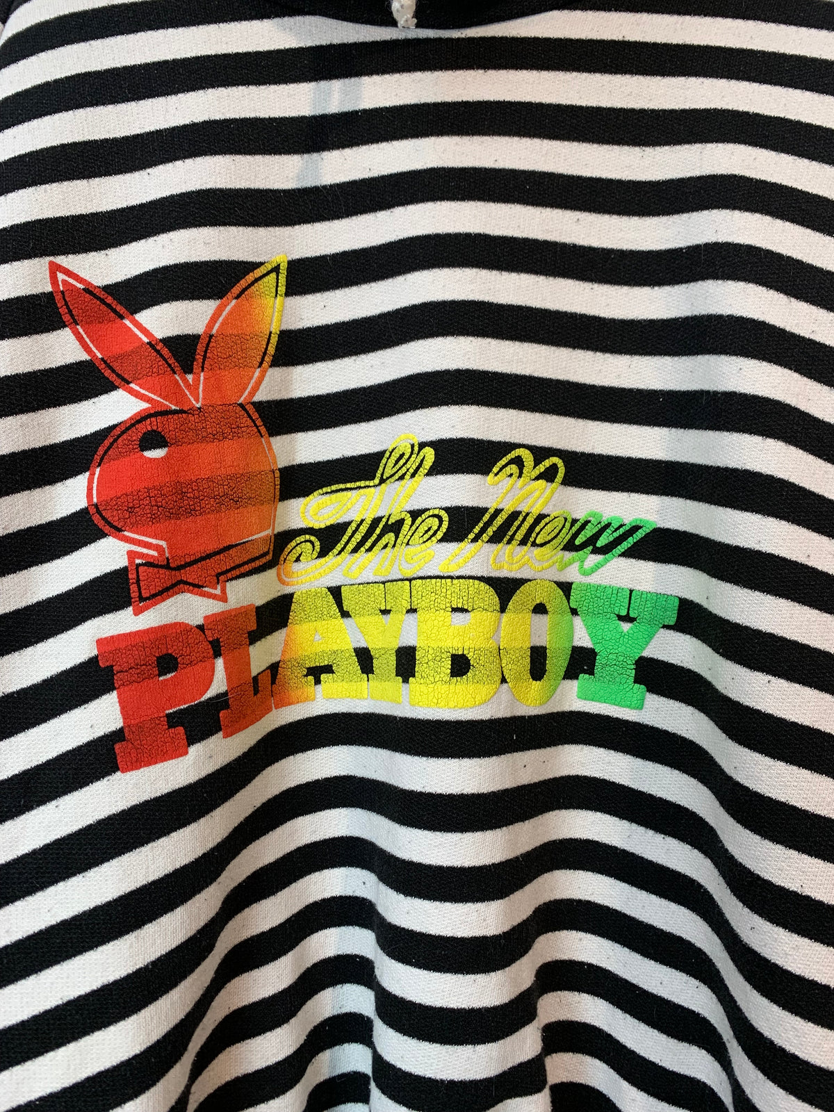 Vintage "The New Playboy" Striped Hooded Sweatshirt