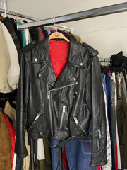 Vintage Leather Jacket Black Mens Zip Up Premium Janbell Swedish