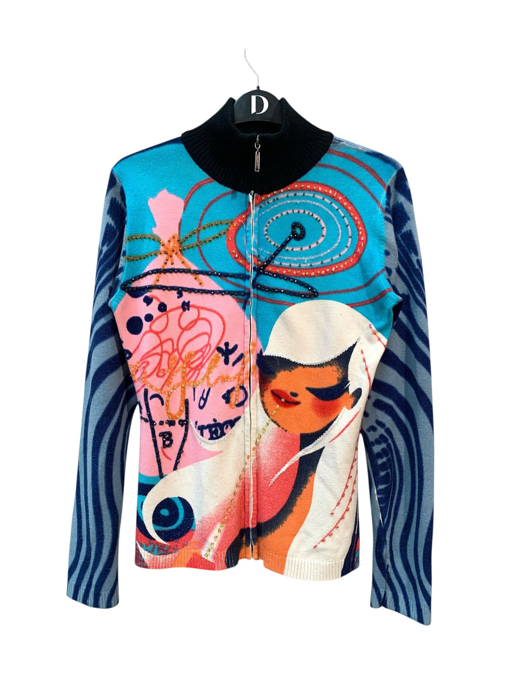 Custo Barcelona Y2K Beaded Graphic Zip Sweater
