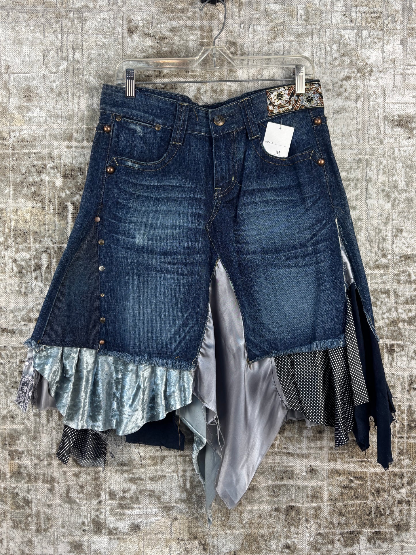 Womens Vintage Asymmetric Denim Midi Skirt