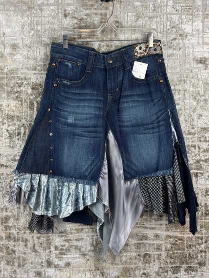 Womens Vintage Asymmetric Denim Midi Skirt