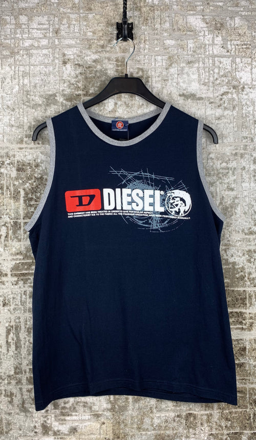 Mens Y2K Diesel Navy Blue Graphic Tank Top