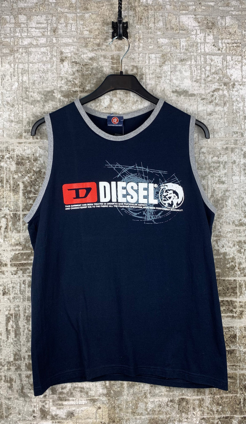 Mens Y2K Diesel Navy Blue Graphic Tank Top